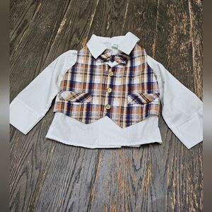 Vtg. Boys Button Down Shirt With Vest And Bow, Toddlertime By Jcpenny 2t